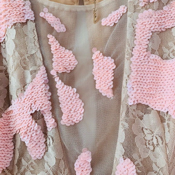 6126’s “Blair” Nude Lace Dress with Pink Sequins - Picture 3 of 11